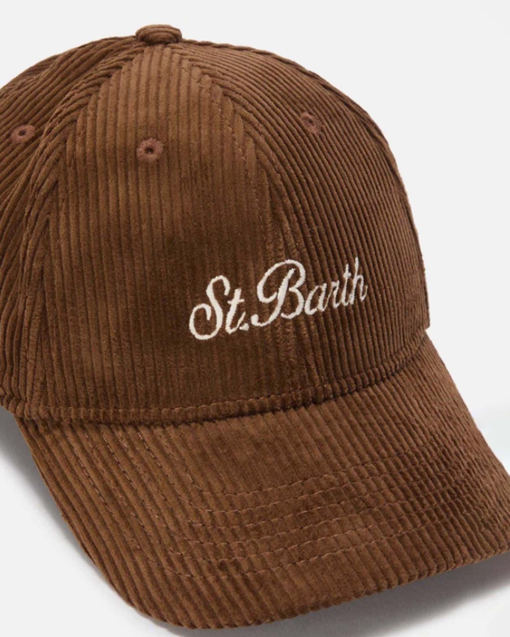 Cappellino baseball MC2 Saint Barth cammello in velluto a coste di cotone con logo bianco ricamato image