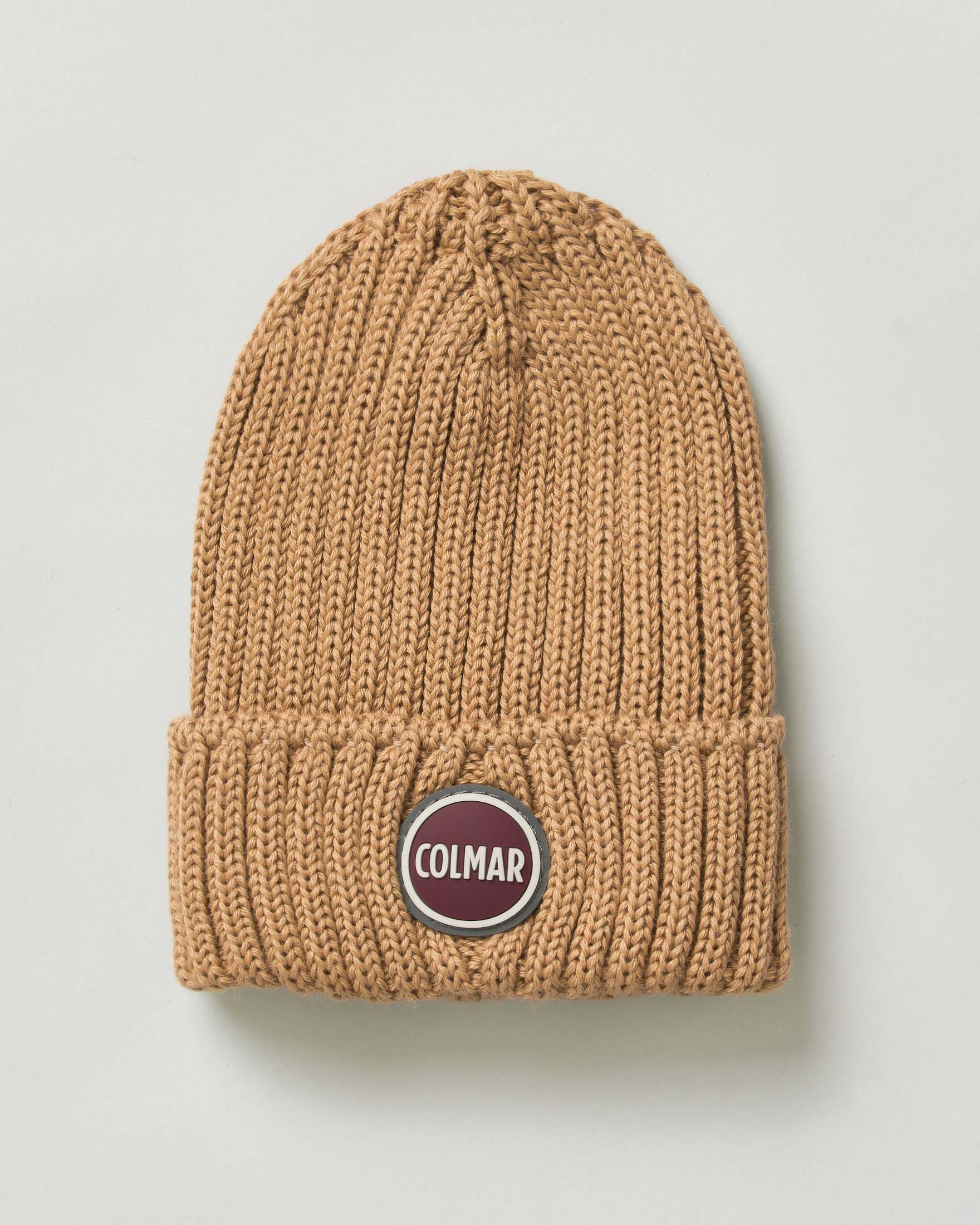 Berretto Colmar Originals biege a coste inglesi con logo bollo applicato