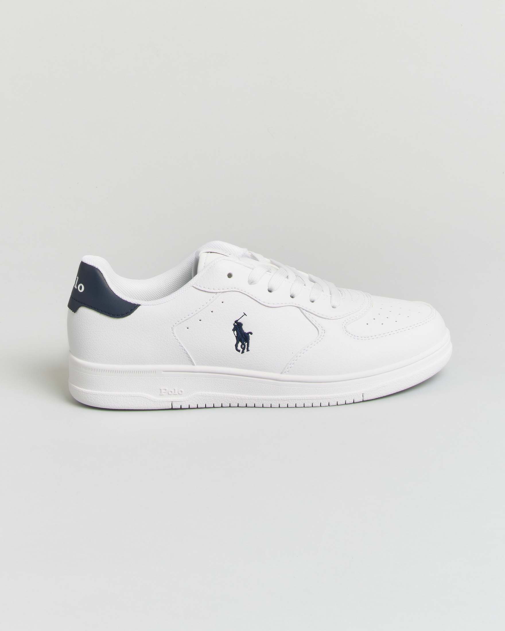 Sneakers Polo Ralph Lauren bianche in ecopelle con lacci e finiture blu