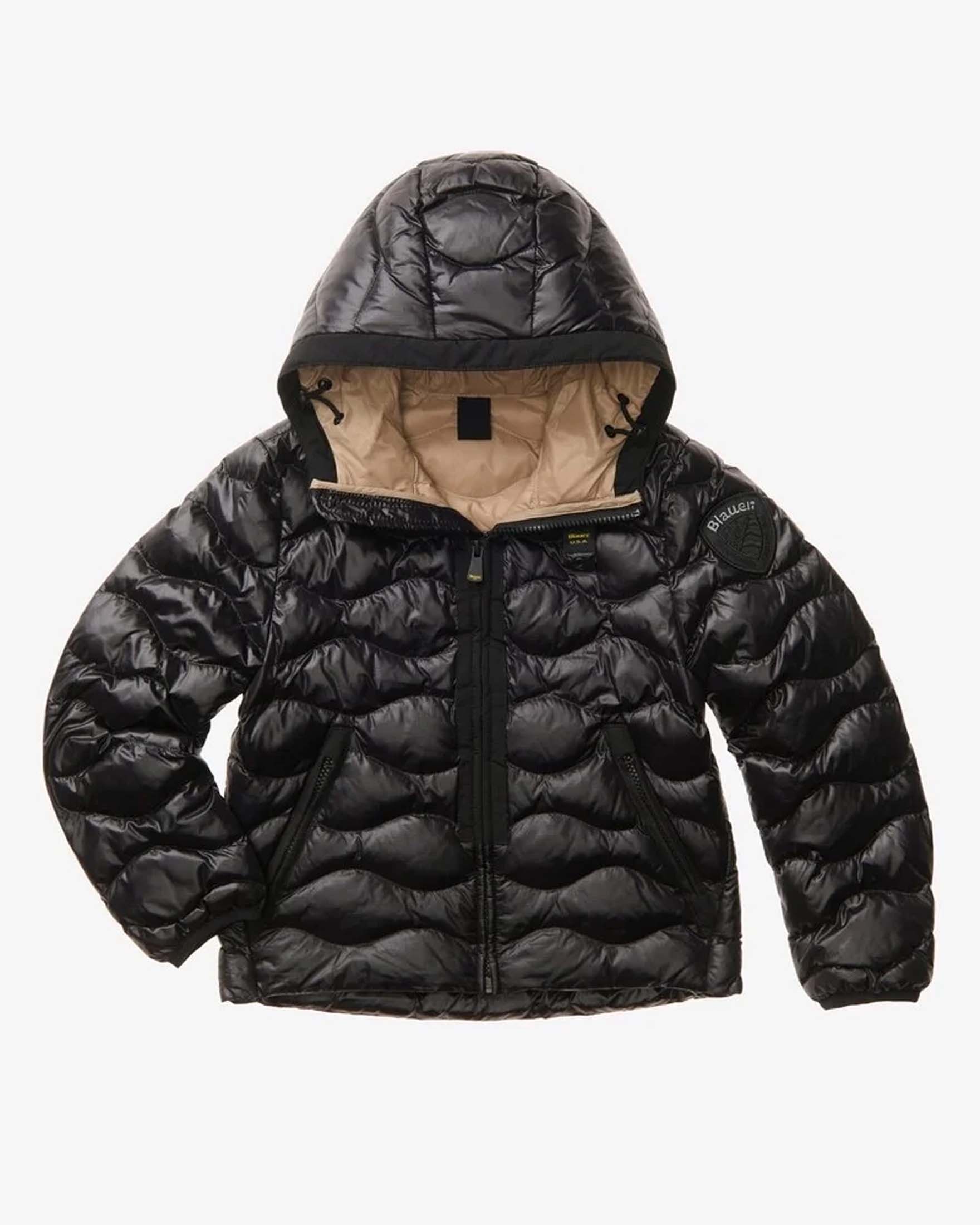 Piumino Bryant Blauer nero in nylon trapuntato a onde con cappuccio e zip