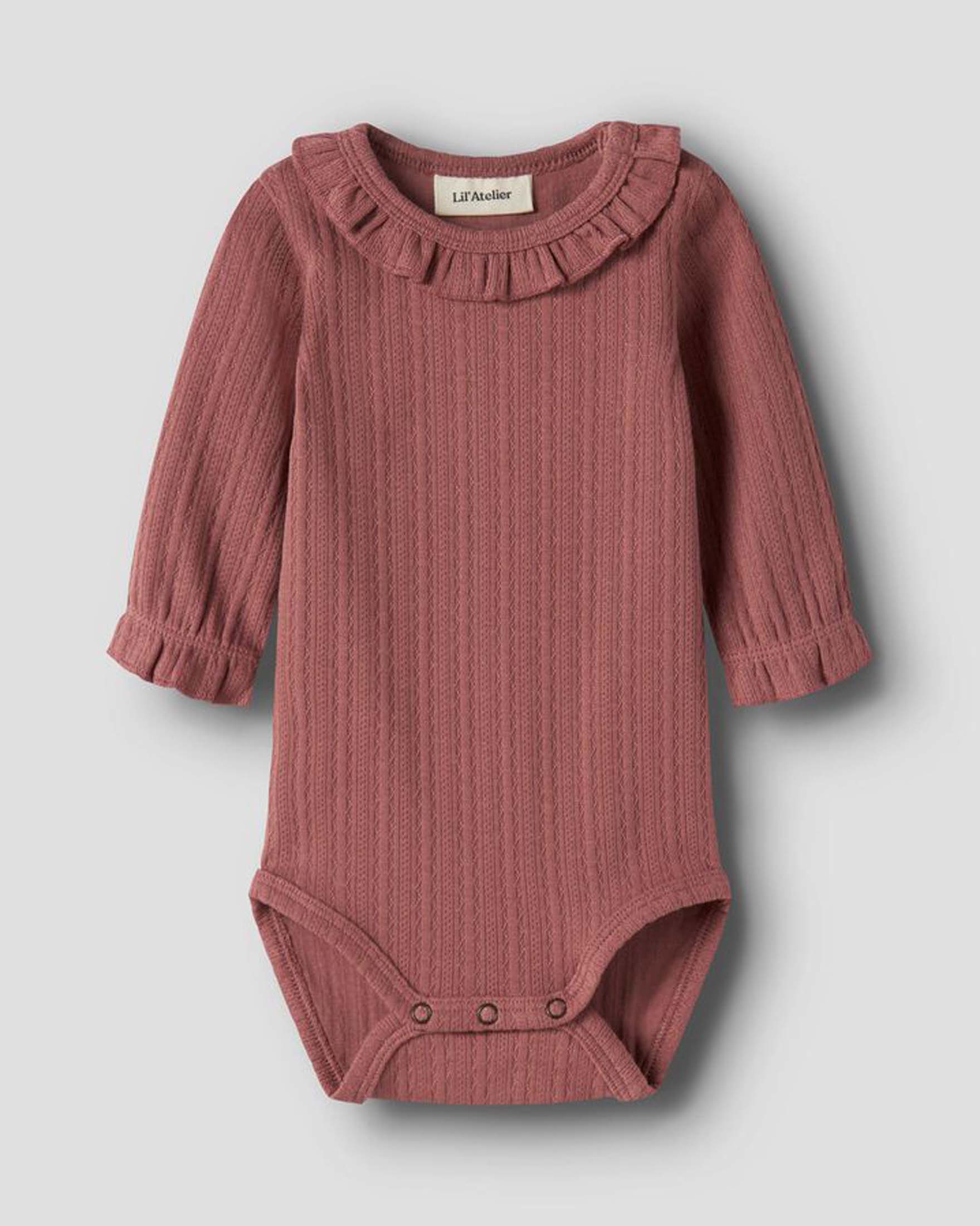 Body Lil'Atelier color malva a maniche lunghe in misto cotone punzonato