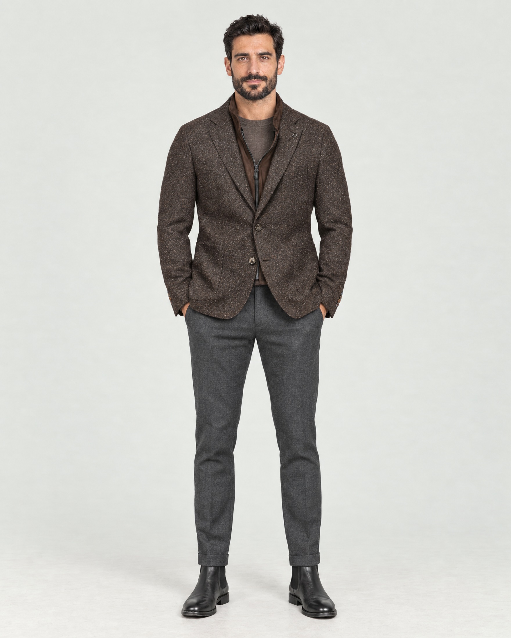 Blazer Digel Earl-F modern fit marrone mélange in misto lana e seta con davantino