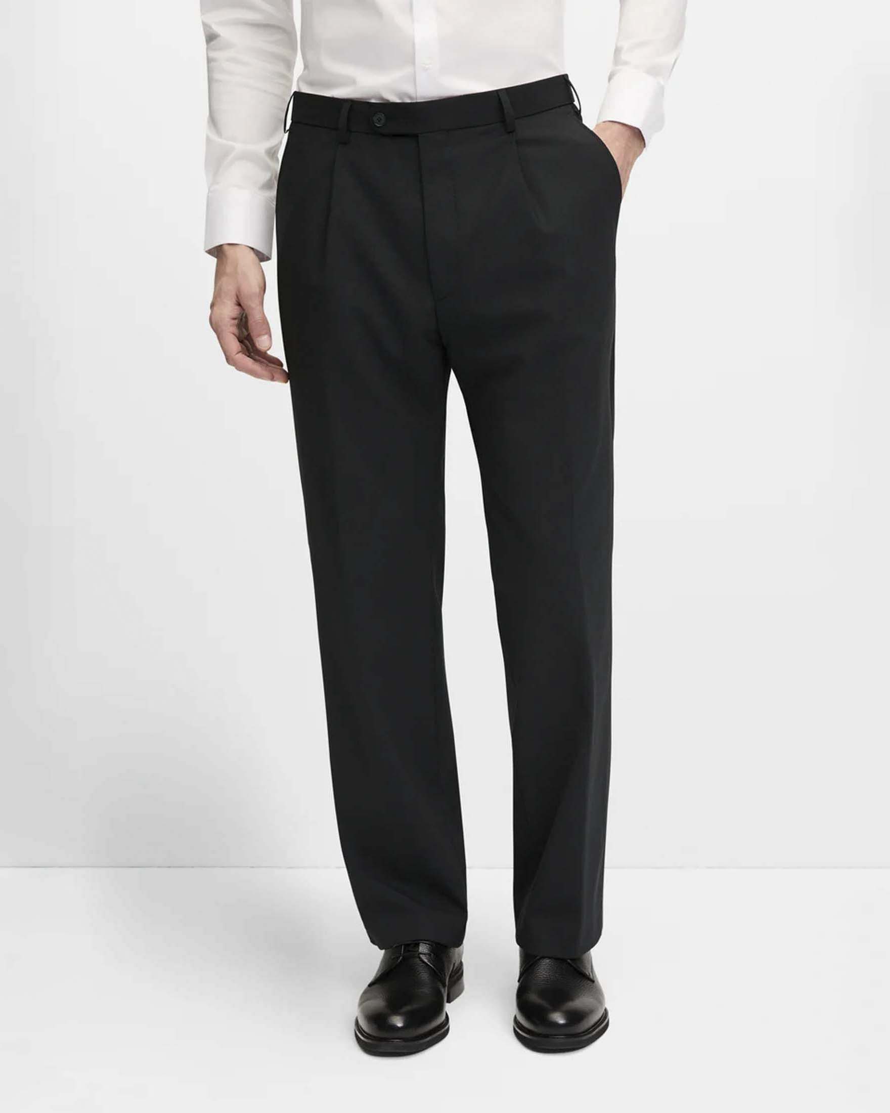 Pantaloni Digel neri relaxed fit in misto lana vergine con pinces