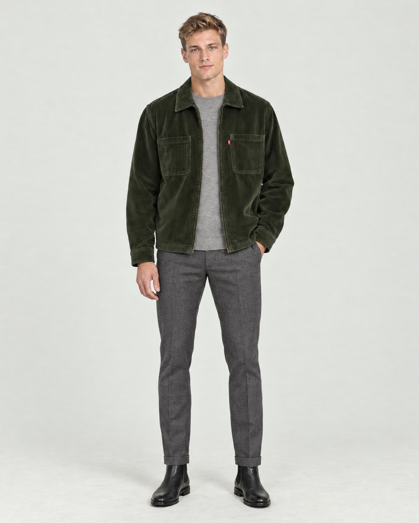 Overshirt Levi's Ports boxy fit in velluto a coste di cotone verde scuro