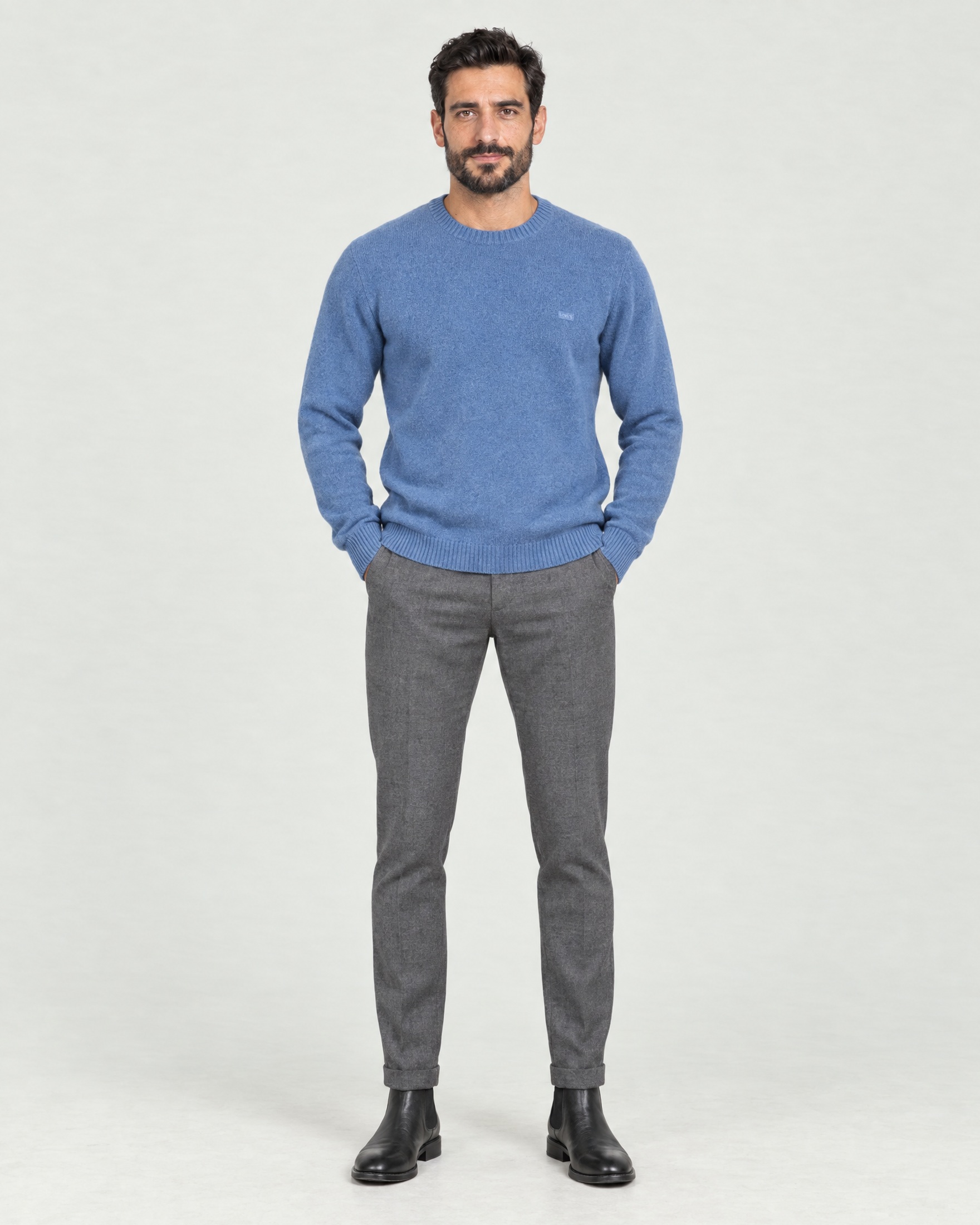 Maglione girocollo Levi's® celeste in misto lana merino