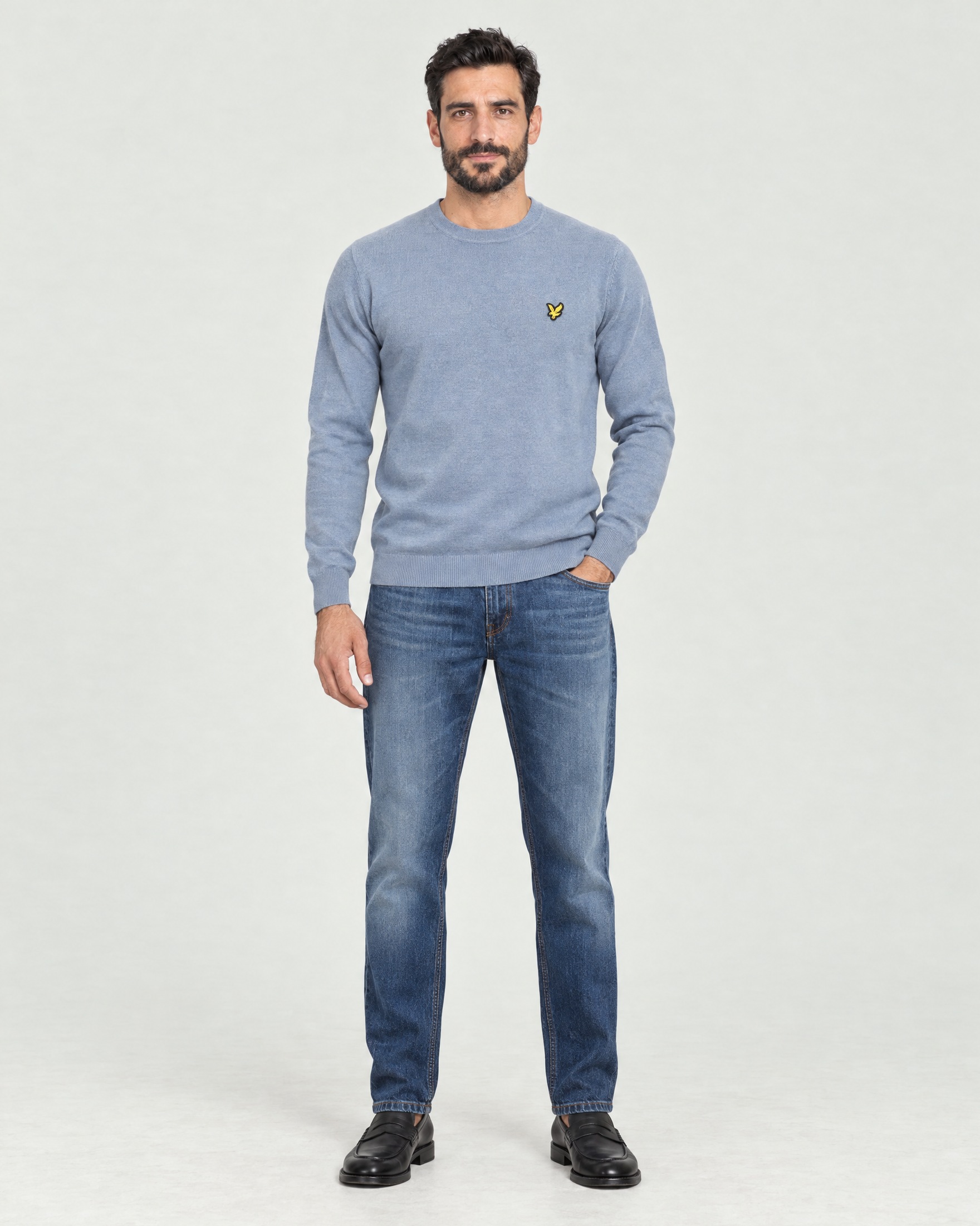 Maglione girocollo Lyle & Scott azzurra in misto cotone e lana merino