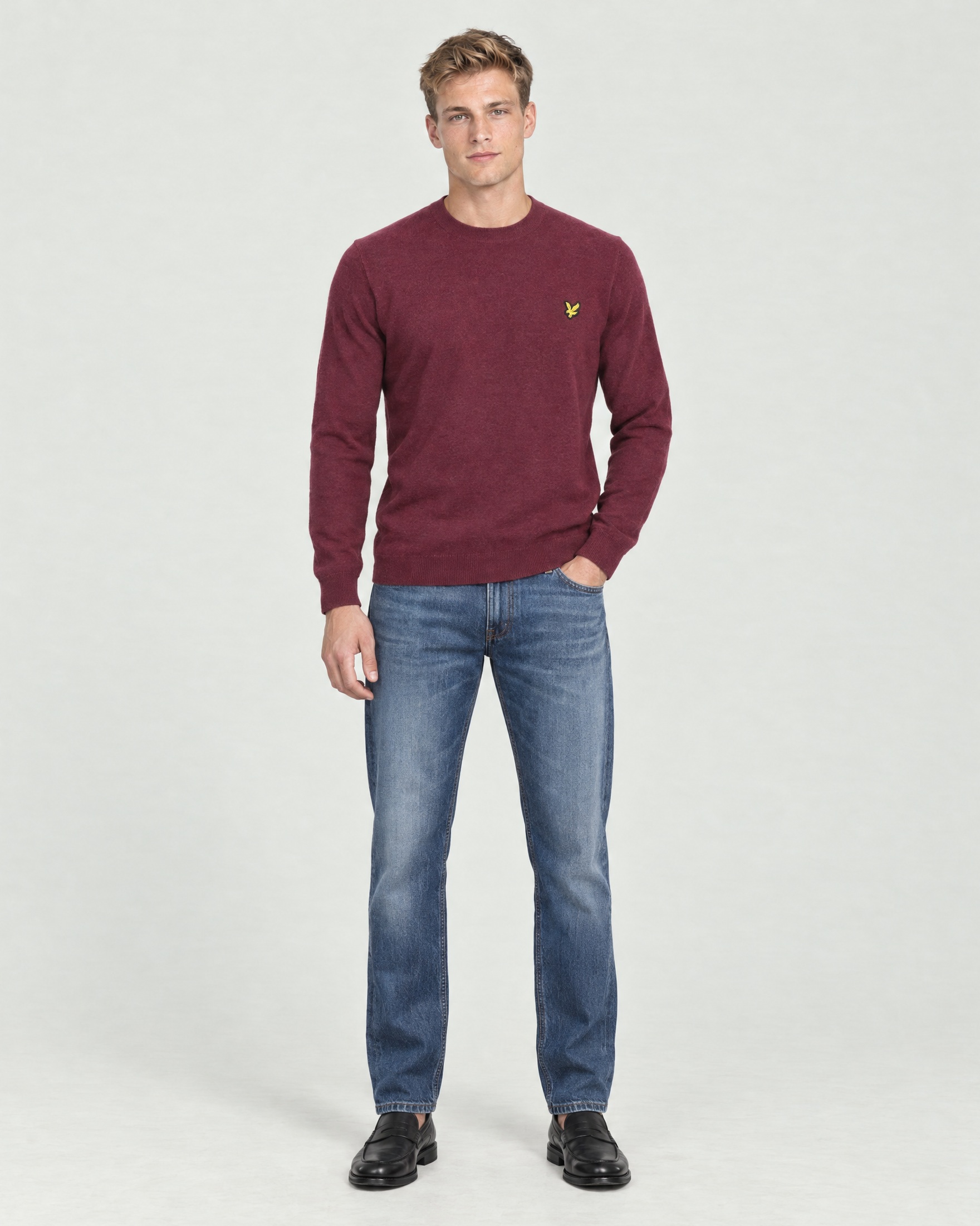 Maglione girocollo Lyle & Scott bordeaux in misto cotone e lana merino