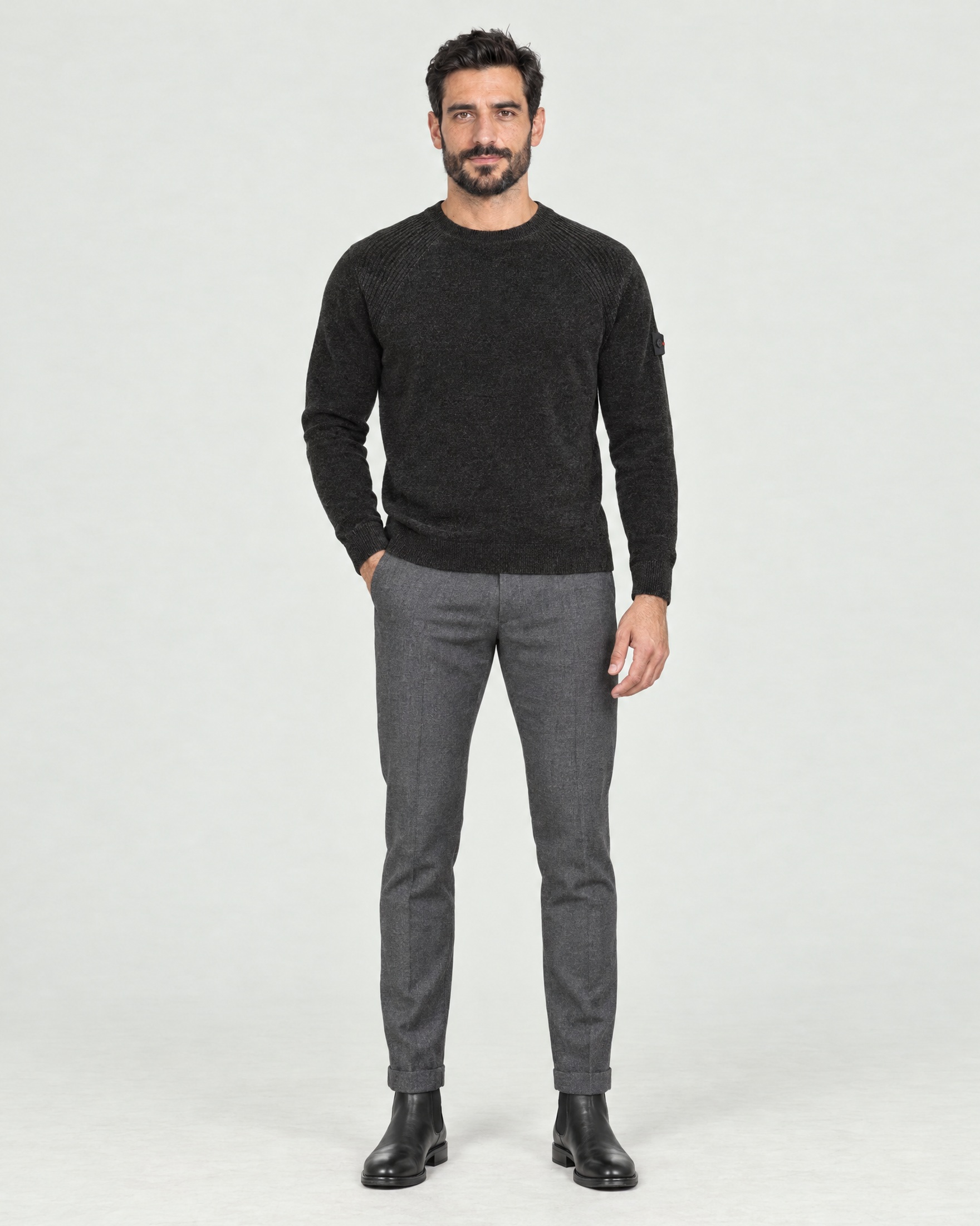 Maglione girocollo Peuterey Sironi grigio antracite in ciniglia