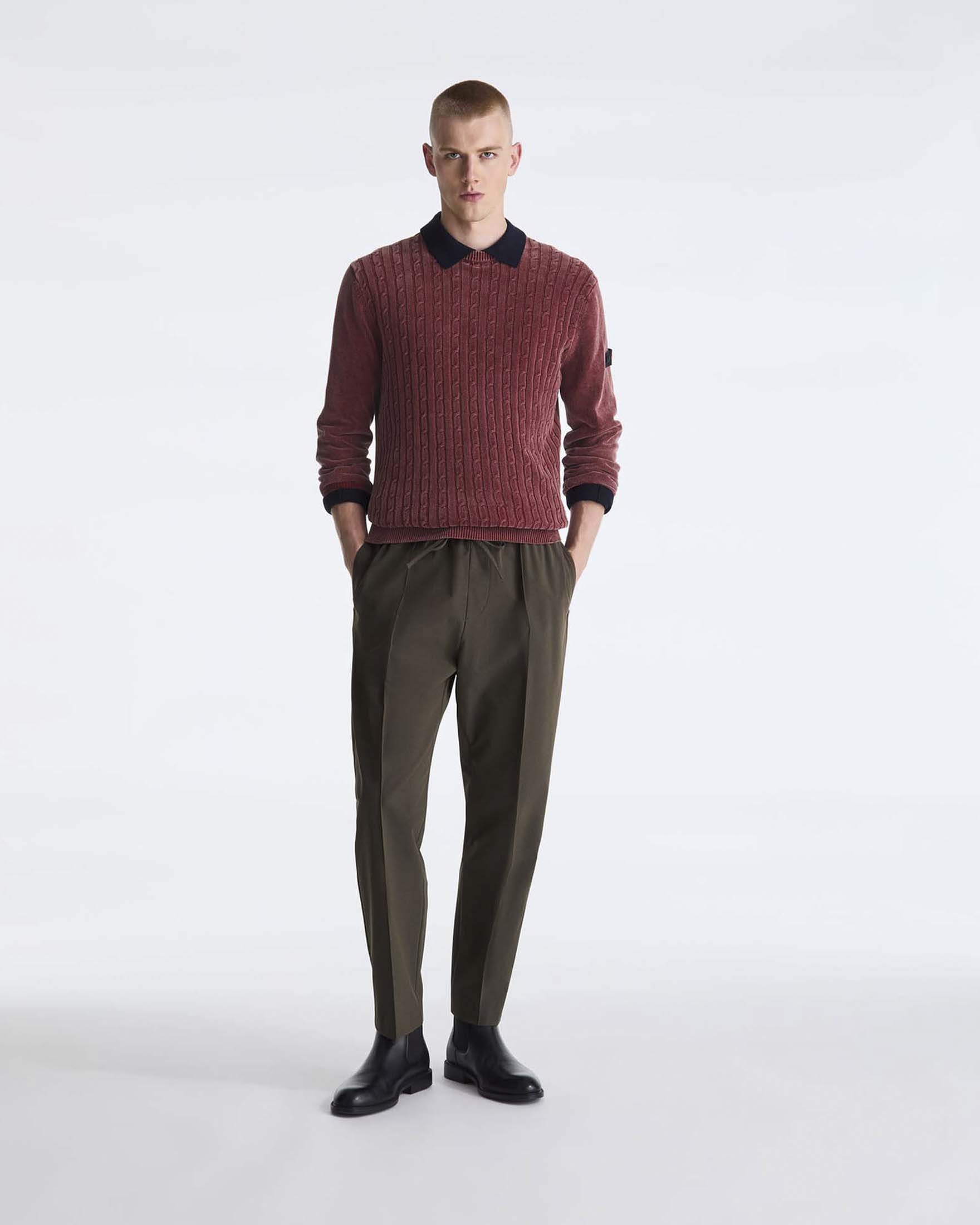 Maglione girocollo Peuterey Cursa lampone in ciniglia di cotone a trecce