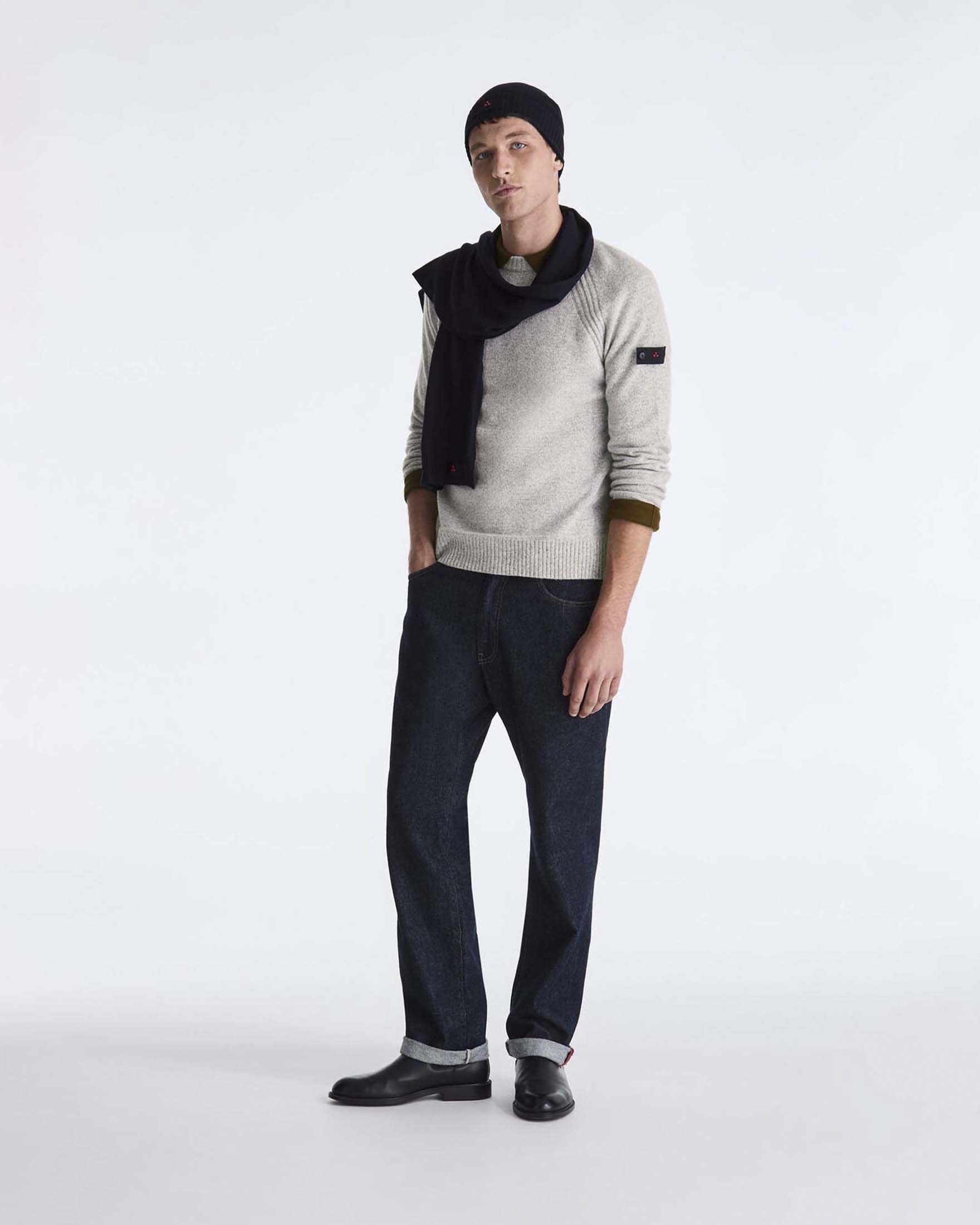 Maglione girocollo Peuterey Itokawa grigio in pura lana
