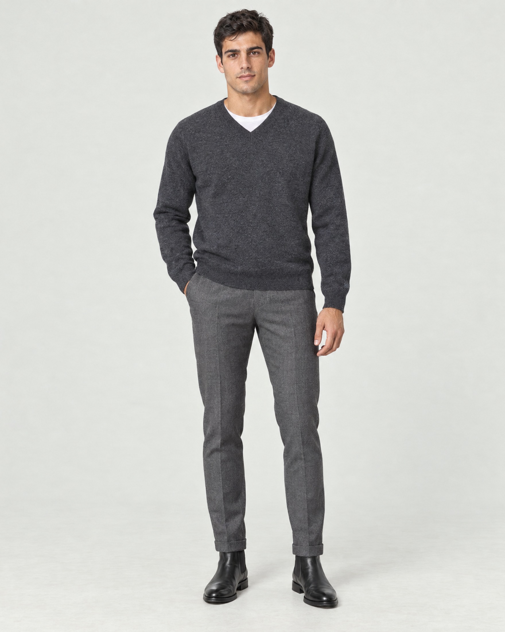 Maglione scollo a V Woolrich antracite in pura lana vergine