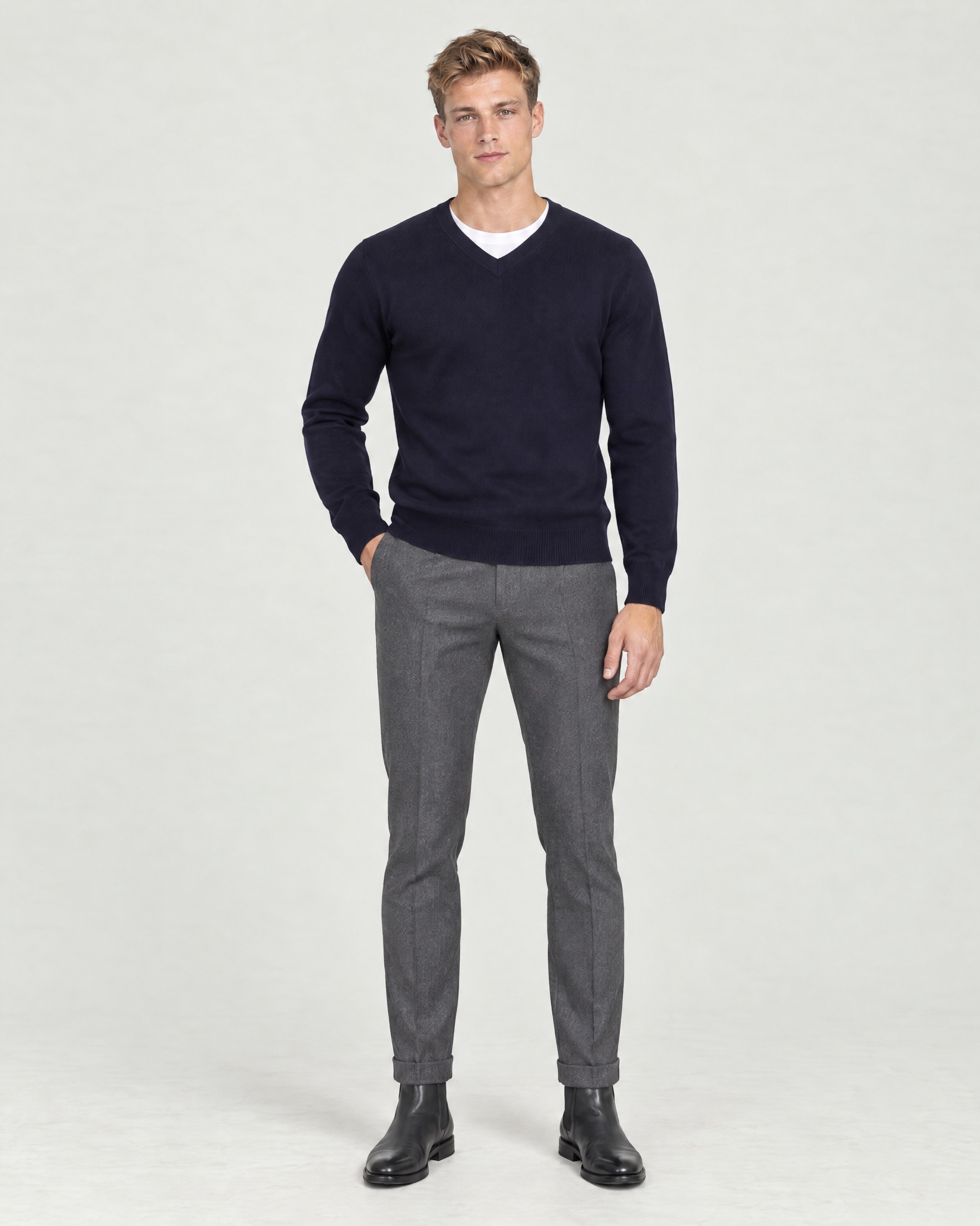 Maglione scollo a V Woolrich blu in pura lana vergine