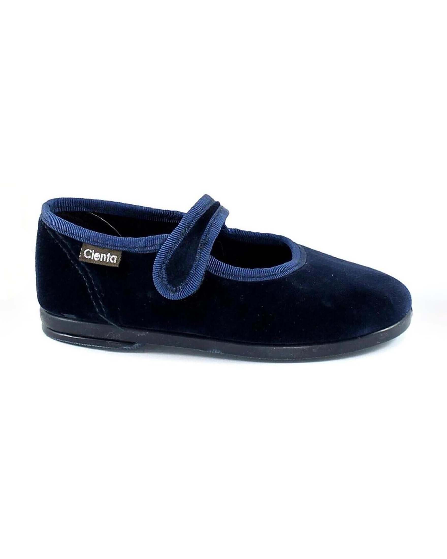 Ballerine Cienta in velluto blu con cinturino